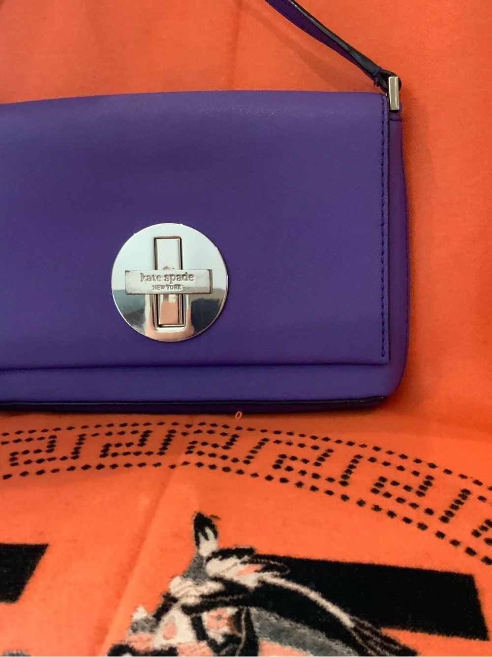 kate spade Purple Leather Wristlet Clutch with Silver-Tone Turnlock